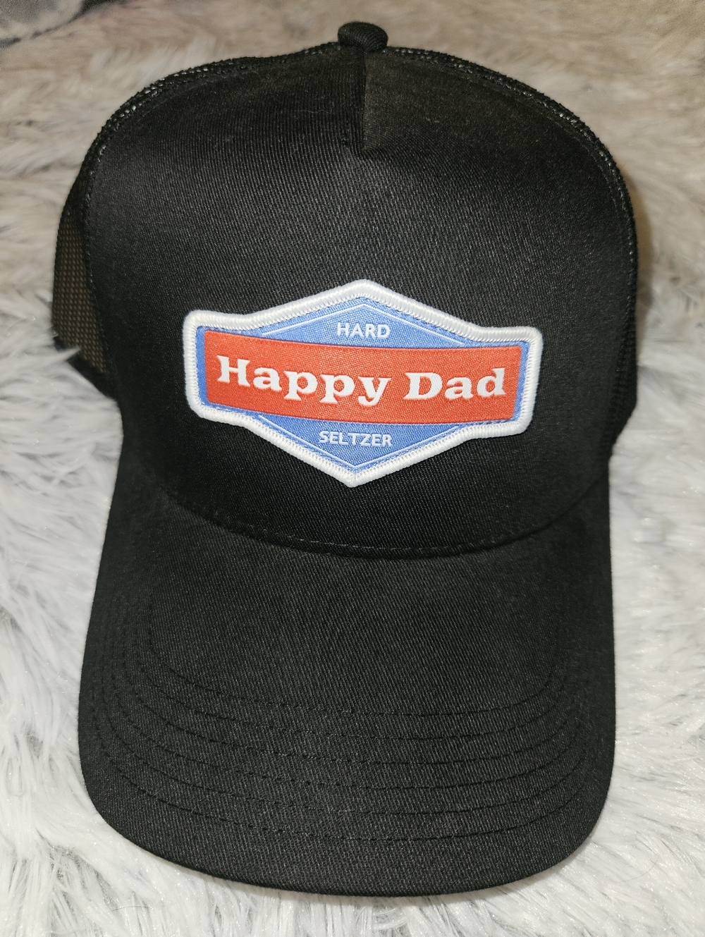 Happy Dad Hard Seltzer Black Trucker Hat Snapback Mesh Cap NWT